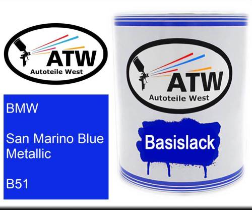 BMW, San Marino Blue Metallic, B51: 1L Lackdose, von ATW Autoteile West.